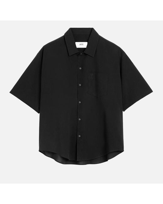 AMI Black Camp Collar Cotton-Crepe Shirt for men