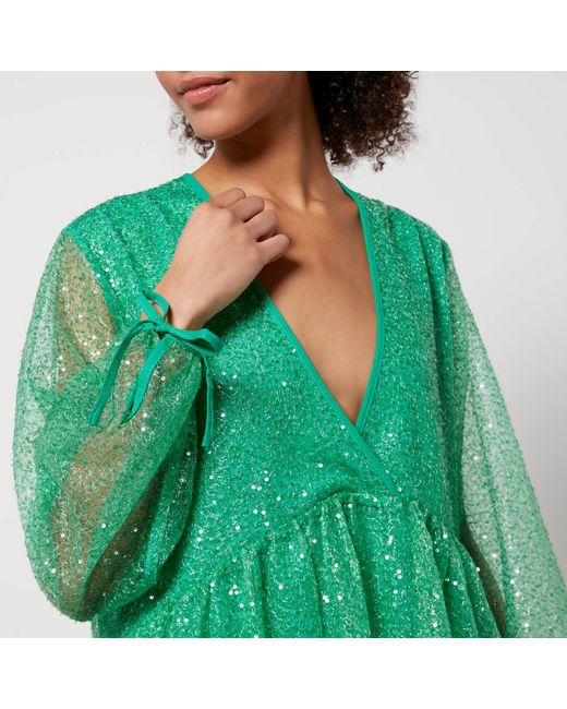 Stella Nova Green Sequined Organza Mini Dress