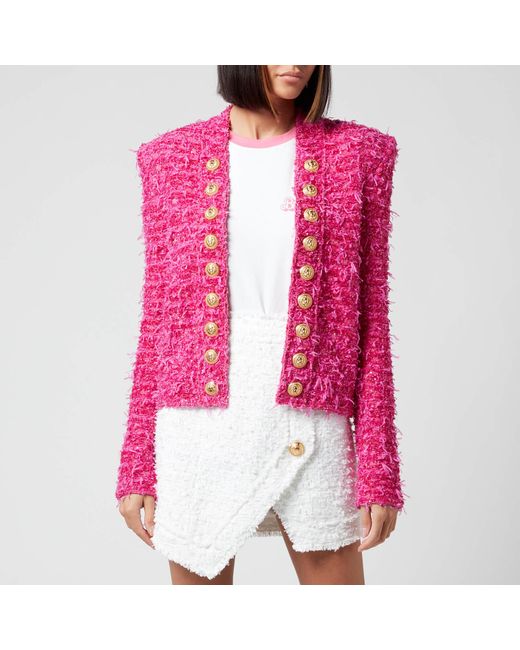 Balmain Pink Barbie Spencer Lurex-tweed Jacket