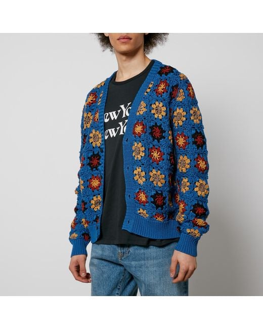 Corridor NYC Blue Pima Cotton-Crochet Cardigan for men