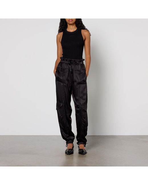 Ganni Washed Satin Barrel Leg Trousers In Black Lyst ganni-washed-satin-barrel-leg-trousers-in-black-lyst