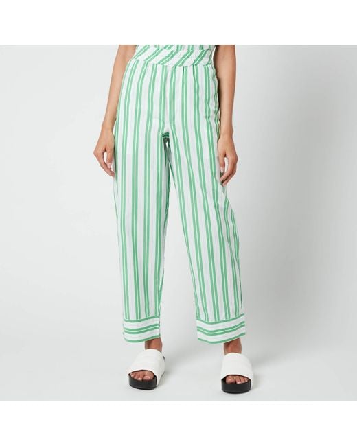 Ganni Green Stripe Cotton Pants