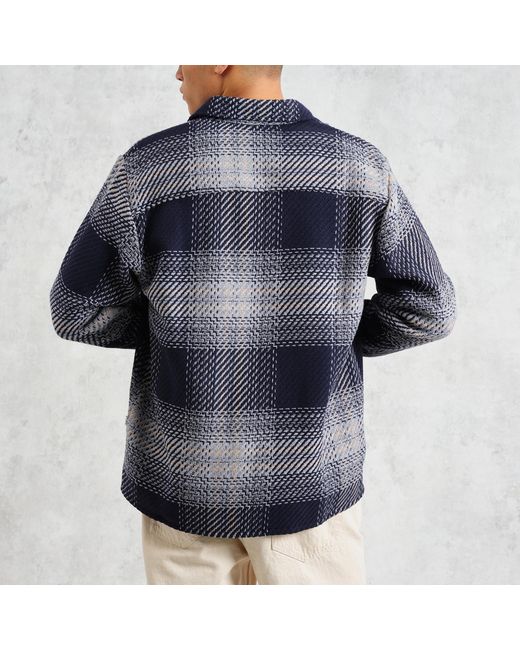 Wax London Blue Whiting Checked Cotton-Blend Overshirt for men