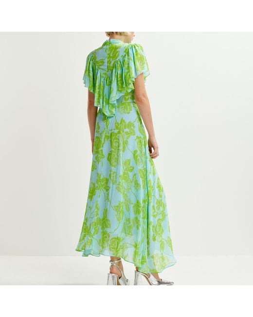 Essentiel Antwerp Green Honolulu Ruffle Chiffon Midi Dress