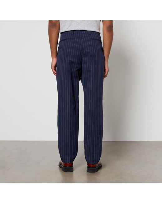 Maison Kitsuné Blue Pinstriped Cotton And Wool-Blend Trousers for men