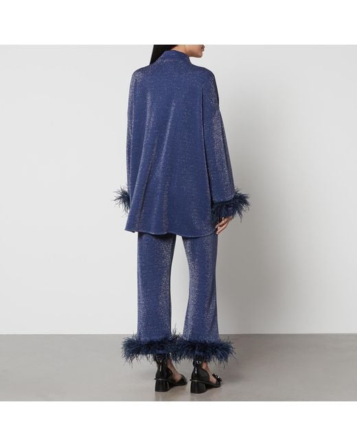 Sleeper Blue Feather-Trimmed Lurex Party Pyjama Set