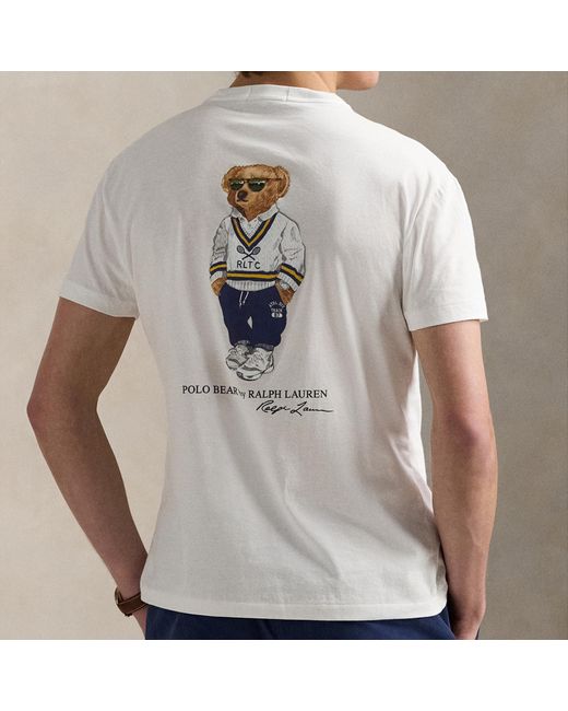 Polo Ralph Lauren White Custom Slim Fit Back Logo Bear Cotton T-Shirt for men