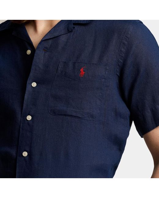 Polo Ralph Lauren Blue Logo Linen Shirt for men