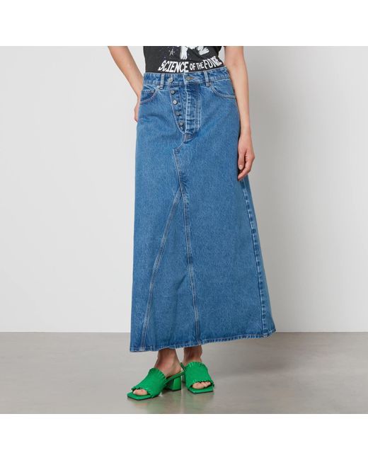 Ganni Blue High-waisted Denim Maxi Skirt