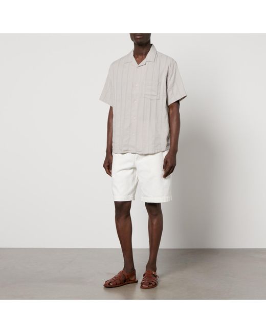 Corridor NYC White Striped Cotton-Blend Seersucker Shirt for men