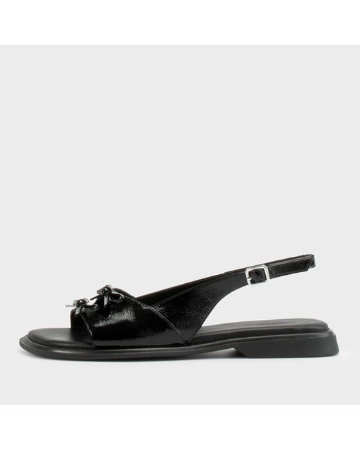 Vagabond Black Vagabond Izzy Patent Leather Flat Sandals