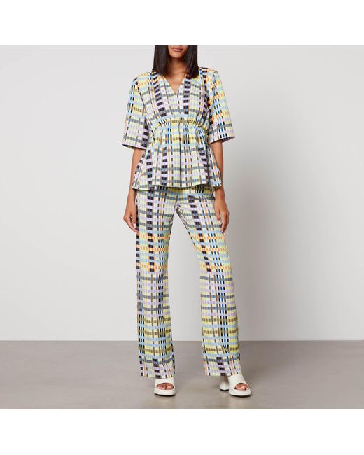 Stine Goya Blue Marc Checked Crepe Trousers