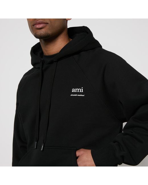 AMI Black Script Cotton-Blend Jersey Hoodie for men