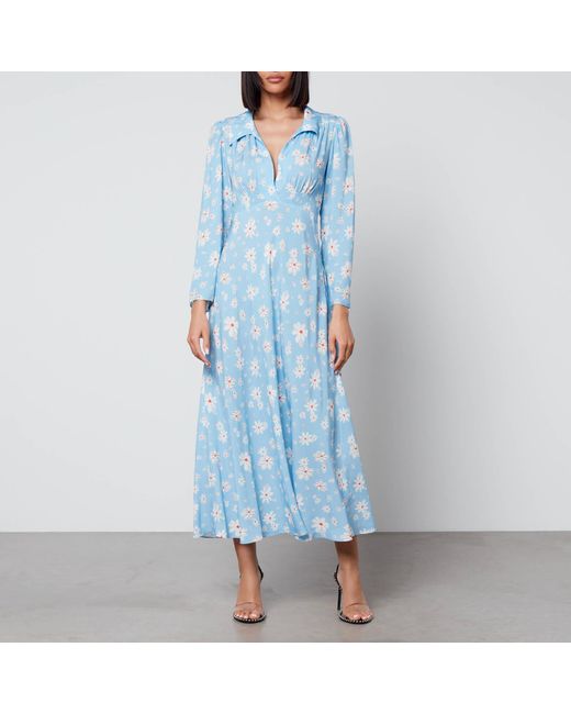 Rixo Blue Cosmos Floral-Print Crepe Midi Dress