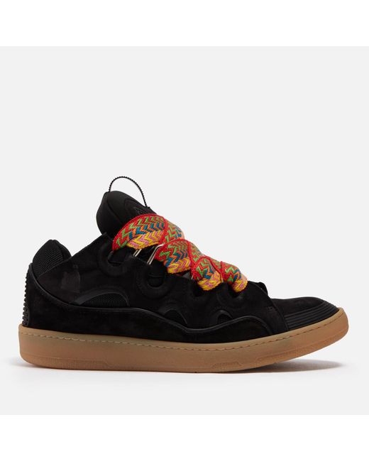 Lanvin Black Curb Leather, Suede And Mesh Trainers for men