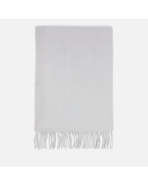 Vivienne Westwood White Embroidered Wool Logo Scarf