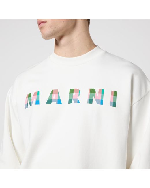 Marni White Logo-Print Cotton-Jersey Sweatshirt for men