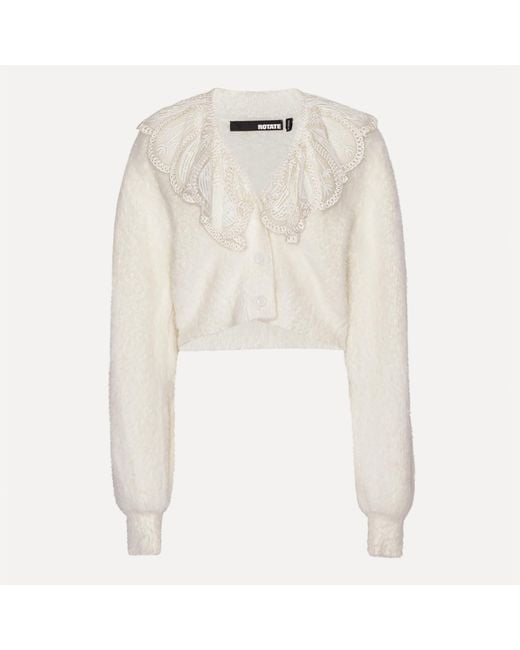 ROTATE BIRGER CHRISTENSEN Lace Collar Knit Cardigan in White