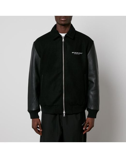 MKI Miyuki-Zoku Black Leather And Wool Varsity Jacket for men
