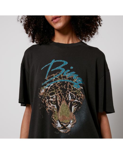 Anine Bing Black Walker Leopard-Print Cotton-Jersey T-Shirt
