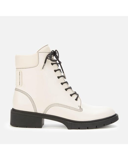 COACH Lortimer Leather Lace Up Boots in White - Lyst