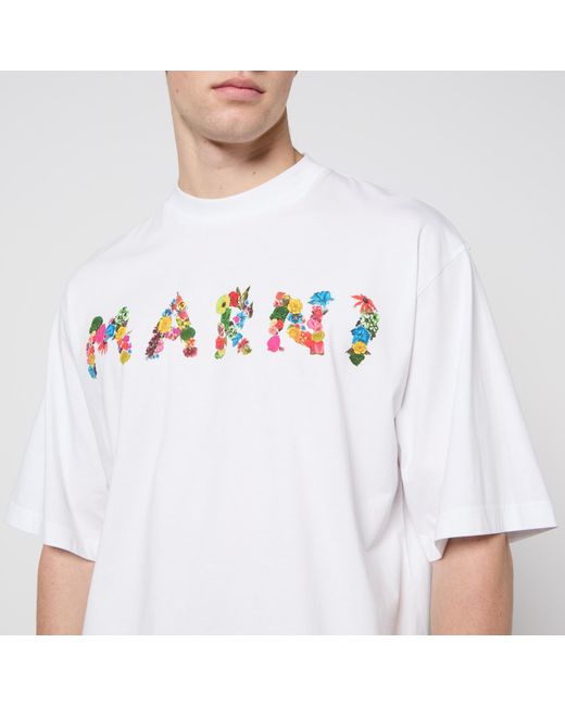 Marni White Logo-Print Cotton-Jersey T-Shirt for men