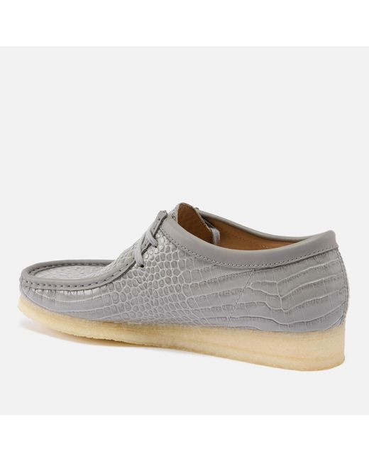 Clarks Gray Croc-Effect Leather Wallabee Shoes for men