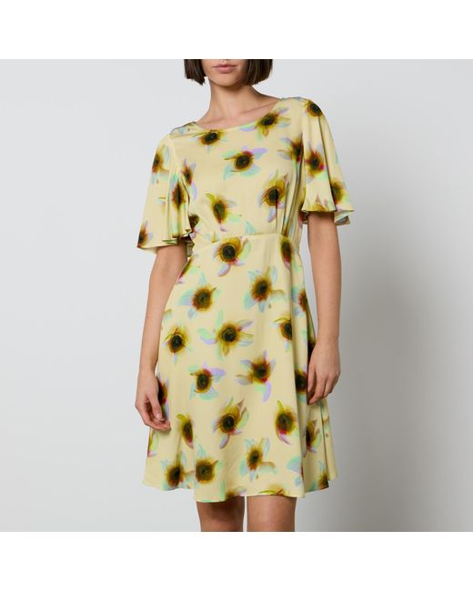 PS by Paul Smith Yellow Printed Satin-Twill Dress