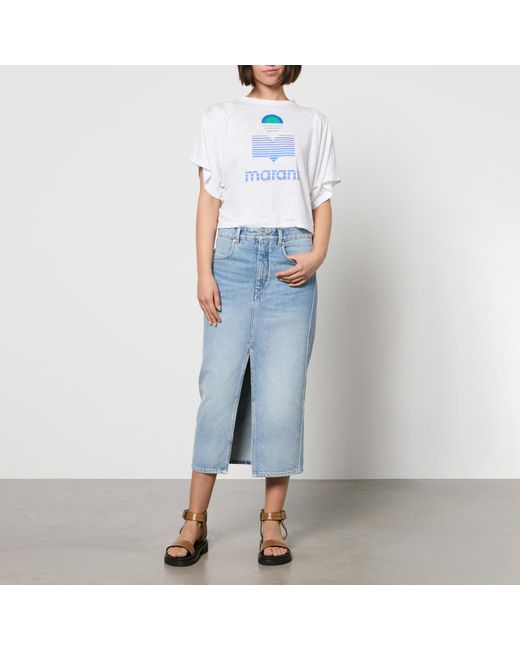 Isabel Marant White Kyanza Logo-Print Linen T-Shirt