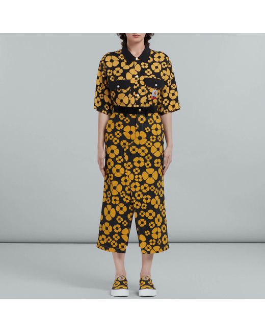 MARNI X CARHARTT Yellow Marni X Carhartt Floral-print Canvas Midi Skirt