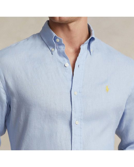 Polo Ralph Lauren Blue Custom Fit Long Sleeve Cotton Shirt for men