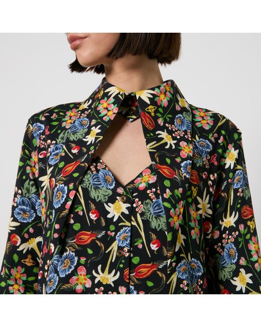 Vivienne Westwood Green Heart Floral-Print Cotton-Poplin Shirt Dress