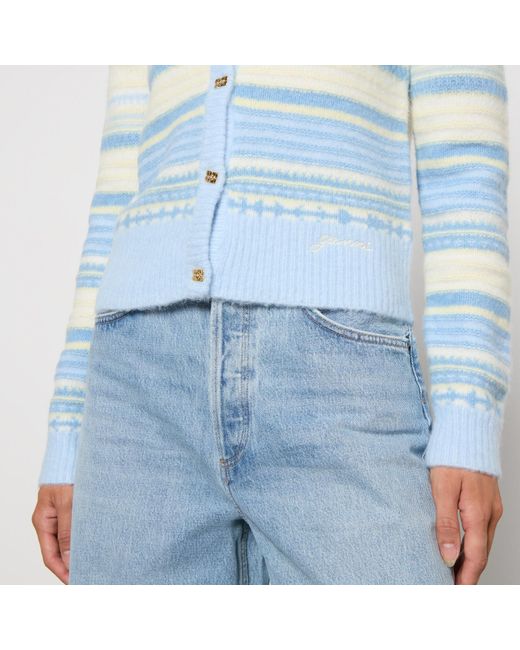 Ganni Blue Striped Intarsia-Knit Cardigan