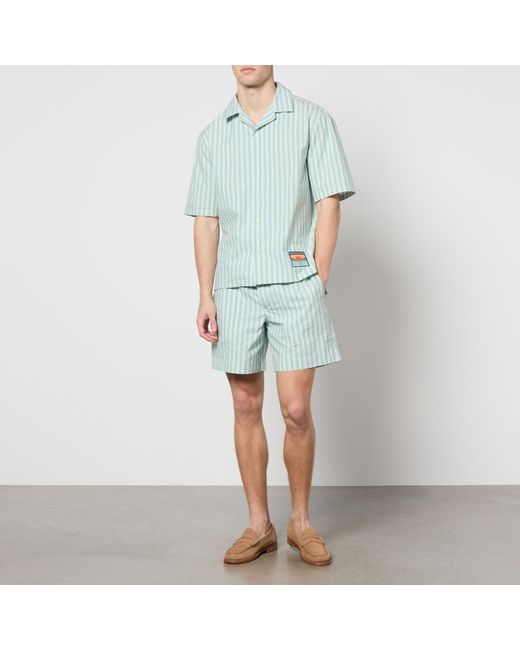Maison Kitsuné Blue Casual Striped Cotton Board Shorts for men