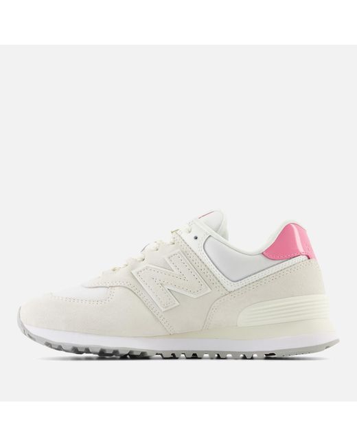 New Balance White 574 Suede And Mesh Trainers