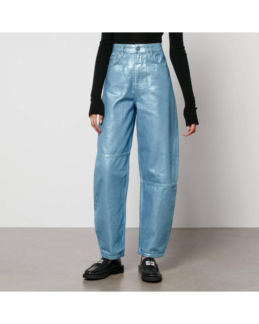 Ganni Blue Stary Metallic Organic Denim Tapered Jeans