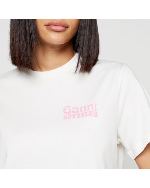 Ganni Basic Nightclub Printed Cotton-jersey T-shirt in White | Lyst