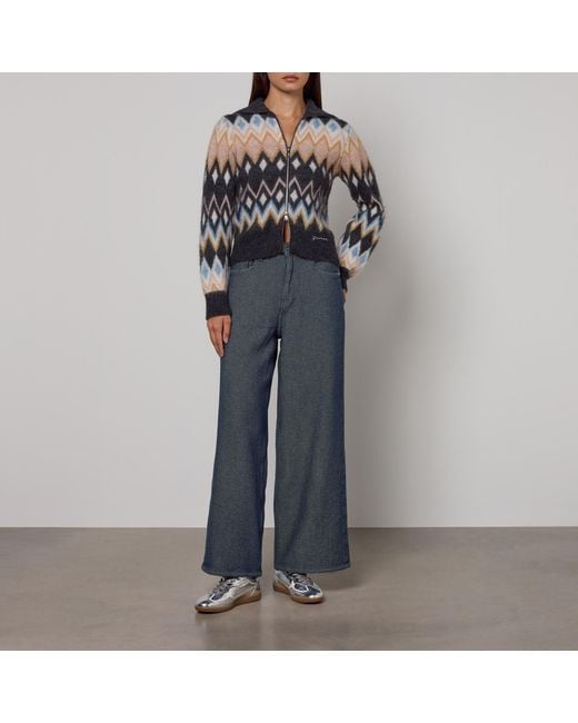 Ganni Black Fine Brushed Wool-Blend Knit Cardigan