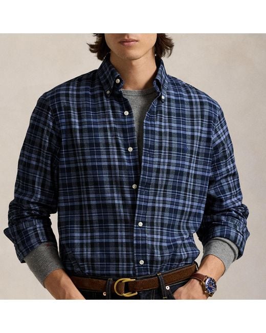 Polo Ralph Lauren Blue Custom-Fit Performance Cotton-Blend Shirt for men