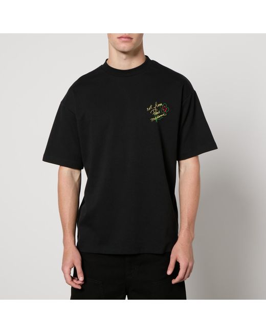 Drole de Monsieur Black Le Slogan Esquisse Cotton-Blend Jersey T-Shirt for men