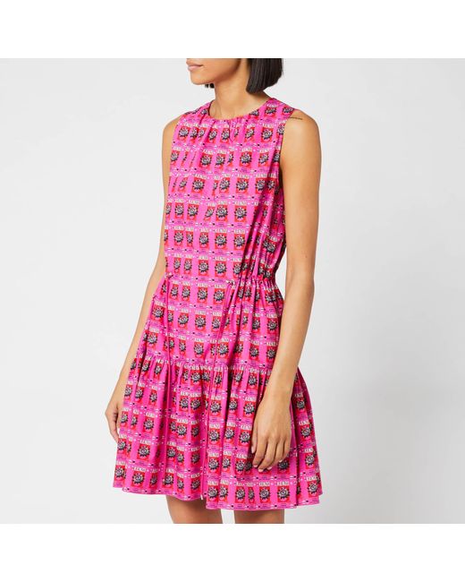 KENZO Pink Flared-hem Sleeveless Cotton-poplin Mini Dress