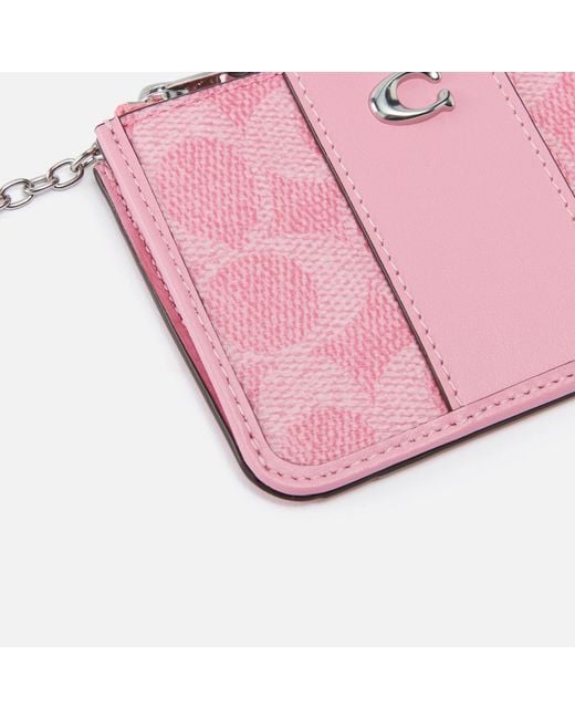 COACH Pink Signature Mini Skinny Coated-canvas Cardholder
