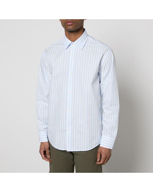 NN07 White Freddy No Pocket Striped Cotton-Poplin Shirt for men
