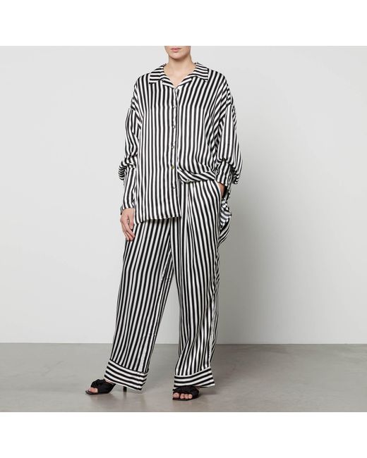 Sleeper Gray Striped Rayon Trouser And Shirt Pyjama Set