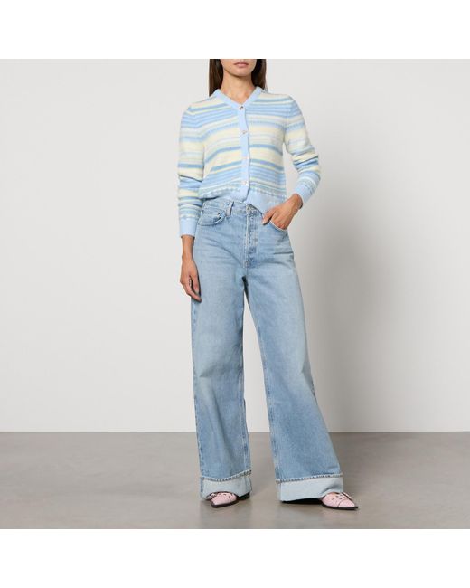 Ganni Blue Striped Intarsia-Knit Cardigan