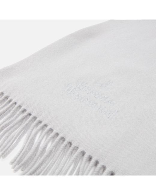 Vivienne Westwood White Embroidered Wool Logo Scarf