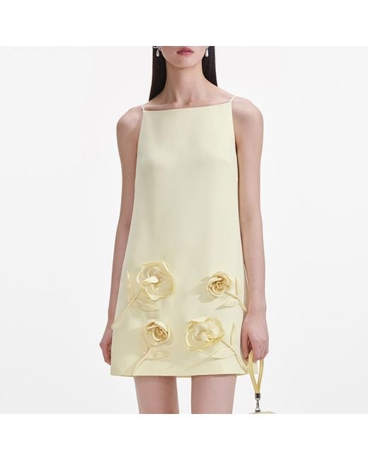 Self-Portrait Floral-Appliqué Satin Mini Dress in Metallic