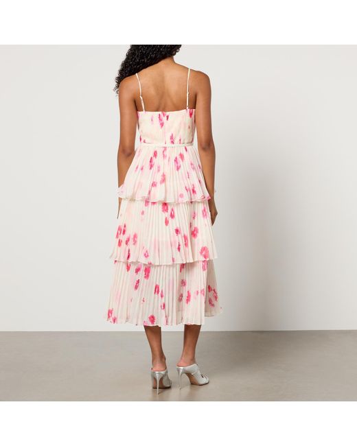 Self-Portrait Pink Floral-Print Chiffon Midi Dress