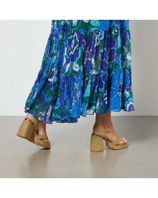 Rixo Blue Lori Floral-Print Shirred Chiffon Midi Dress