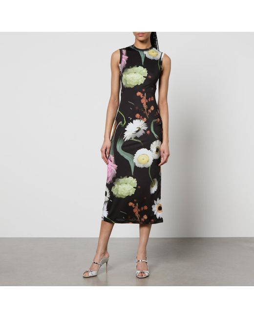 Stine Goya Black Danya Floral-Print Jersey Midi Dress